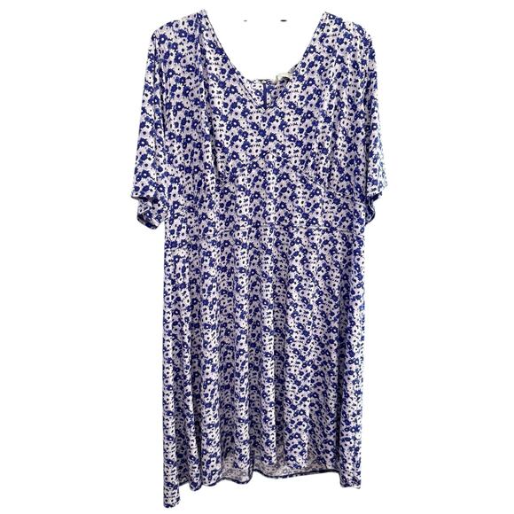 Michael Kors 3X Plus Blue White Mini Floral Scoop Neck Stretchy Flowy Dress - Picture 3 of 11